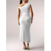 imageMakeMeChic Womens Maternity 2 Piece Summer Outfit Floral Asymmetrical Crop Top and Long Skirt Pregnancy SetsBlue