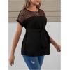 imageMakeMeChic Womens Maternity Blouse Crew Neck Short Sleeve Contrast Mesh Belted Pregnancy TopBlack