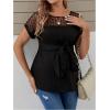 imageMakeMeChic Womens Maternity Blouse Crew Neck Short Sleeve Contrast Mesh Belted Pregnancy TopBlack