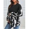 imageMakeMeChic Womens Maternity Blouse Graphic Print Long Sleeve Round Neck Shirts Peplum TopsBlack