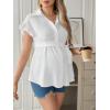imageMakeMeChic Womens Maternity Blouse Short Sleeve Collar Belted Button Down Pregnancy ShirtWhite