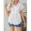 imageMakeMeChic Womens Maternity Blouse Short Sleeve Collar Belted Button Down Pregnancy ShirtWhite