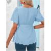 imageMakeMeChic Womens Maternity Blouse Short Sleeve Crew Neck Scallop Trim Belted Pregnancy TopsBlue