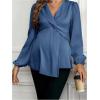 imageMakeMeChic Womens Maternity Blouse Twisted V Neck Lantern Sleeve Elegant Pregnancy Peplum TopsBlue