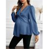 imageMakeMeChic Womens Maternity Blouse Twisted V Neck Lantern Sleeve Elegant Pregnancy Peplum TopsBlue