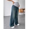 imageMakeMeChic Womens Maternity Bootcut Jeans Wide Leg Over The Belly Straight Pregnancy Denim PantsBlue