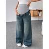 imageMakeMeChic Womens Maternity Bootcut Jeans Wide Leg Over The Belly Straight Pregnancy Denim PantsBlue