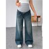 imageMakeMeChic Womens Maternity Bootcut Jeans Wide Leg Over The Belly Straight Pregnancy Denim PantsBlue