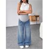 imageMakeMeChic Womens Maternity Bootcut Jeans Wide Leg Over The Belly Straight Pregnancy Denim PantsDark Wash