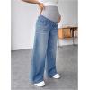 imageMakeMeChic Womens Maternity Bootcut Jeans Wide Leg Over The Belly Straight Pregnancy Denim PantsDark Wash