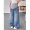 imageMakeMeChic Womens Maternity Bootcut Jeans Wide Leg Over The Belly Straight Pregnancy Denim PantsDark Wash