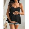 imageMakeMeChic Womens Maternity Camisole Spaghetti Strap Ruffle Hem Sleeveless Pregnancy Tank TopsBlack