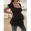 imageMakeMeChic Womens Maternity Clothes Square Neck Short Sleeve Eyelet Embroidery Pregnancy Summer TopsBlack
