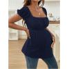 imageMakeMeChic Womens Maternity Clothes Square Neck Short Sleeve Eyelet Embroidery Pregnancy Summer TopsBlue