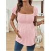 imageMakeMeChic Womens Maternity Clothes Square Neck Short Sleeve Eyelet Embroidery Pregnancy Summer TopsPink