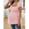imageMakeMeChic Womens Maternity Clothes Square Neck Short Sleeve Eyelet Embroidery Pregnancy Summer TopsPink
