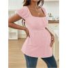 imageMakeMeChic Womens Maternity Clothes Square Neck Short Sleeve Eyelet Embroidery Pregnancy Summer TopsPink