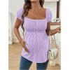 imageMakeMeChic Womens Maternity Clothes Square Neck Short Sleeve Eyelet Embroidery Pregnancy Summer TopsPurple