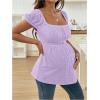 imageMakeMeChic Womens Maternity Clothes Square Neck Short Sleeve Eyelet Embroidery Pregnancy Summer TopsPurple