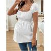 imageMakeMeChic Womens Maternity Clothes Square Neck Short Sleeve Eyelet Embroidery Pregnancy Summer TopsWhite