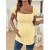 imageMakeMeChic Womens Maternity Clothes Square Neck Short Sleeve Eyelet Embroidery Pregnancy Summer TopsYellow