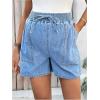 imageMakeMeChic Womens Maternity Denim Shorts Shirred Elastic Waisted Tie Front Summer Jean ShortsBlue