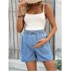 imageMakeMeChic Womens Maternity Denim Shorts Shirred Elastic Waisted Tie Front Summer Jean ShortsBlue