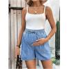 imageMakeMeChic Womens Maternity Denim Shorts Shirred Elastic Waisted Tie Front Summer Jean ShortsBlue