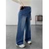 imageMakeMeChic Womens Maternity Jeans Loose Wide Leg Over The Belly Straight Pregnancy Jeans Denim PantsBlue