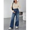 imageMakeMeChic Womens Maternity Jeans Loose Wide Leg Over The Belly Straight Pregnancy Jeans Denim PantsBlue