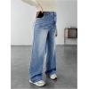 imageMakeMeChic Womens Maternity Jeans Loose Wide Leg Over The Belly Straight Pregnancy Jeans Denim PantsBlue and White
