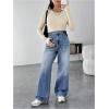 imageMakeMeChic Womens Maternity Jeans Loose Wide Leg Over The Belly Straight Pregnancy Jeans Denim PantsBlue and White