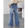 imageMakeMeChic Womens Maternity Jeans Loose Wide Leg Over The Belly Straight Pregnancy Jeans Denim PantsBlue and White