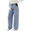 imageMakeMeChic Womens Maternity Jeans Loose Wide Leg Over The Belly Straight Pregnancy Jeans Denim PantsLight Blue