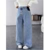 imageMakeMeChic Womens Maternity Jeans Loose Wide Leg Over The Belly Straight Pregnancy Jeans Denim PantsLight Blue