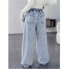 imageMakeMeChic Womens Maternity Jeans Loose Wide Leg Over The Belly Straight Pregnancy Jeans Denim PantsLight Wash