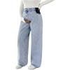 imageMakeMeChic Womens Maternity Jeans Loose Wide Leg Over The Belly Straight Pregnancy Jeans Denim PantsLight Wash