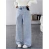 imageMakeMeChic Womens Maternity Jeans Loose Wide Leg Over The Belly Straight Pregnancy Jeans Denim PantsLight Wash
