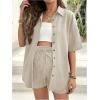 imageMakeMeChic Womens Maternity Outfits Striped Button Down Shirt and Shorts Pregnancy SetApricot