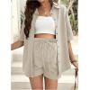 imageMakeMeChic Womens Maternity Outfits Striped Button Down Shirt and Shorts Pregnancy SetApricot