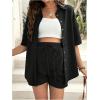 imageMakeMeChic Womens Maternity Outfits Striped Button Down Shirt and Shorts Pregnancy SetBlack