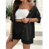 imageMakeMeChic Womens Maternity Outfits Striped Button Down Shirt and Shorts Pregnancy SetBlack