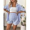 imageMakeMeChic Womens Maternity Outfits Striped Button Down Shirt and Shorts Pregnancy SetBlue