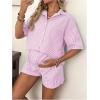 imageMakeMeChic Womens Maternity Outfits Striped Button Down Shirt and Shorts Pregnancy SetPink