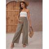 imageMakeMeChic Womens Maternity Pants Elastic Waist Wide Leg Frill Trim Loose Pregnancy Linen Palazzo TrousersKhaki