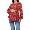 imageMakeMeChic Womens Maternity Shirt Floral Long Sleeve Belted Pregnancy Peplum Blouse TopBurgundy 1