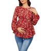 imageMakeMeChic Womens Maternity Shirt Floral Long Sleeve Belted Pregnancy Peplum Blouse TopBurgundy 1