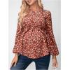 imageMakeMeChic Womens Maternity Shirt Floral Long Sleeve Belted Pregnancy Peplum Blouse TopRusty Brown