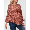 imageMakeMeChic Womens Maternity Shirt Floral Long Sleeve Belted Pregnancy Peplum Blouse TopRusty Brown