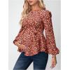 imageMakeMeChic Womens Maternity Shirt Floral Long Sleeve Belted Pregnancy Peplum Blouse TopRusty Brown